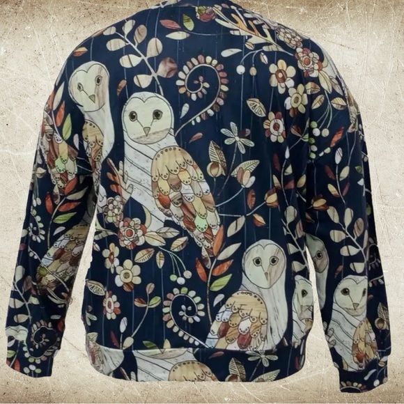 Owls in the Forest Women’s Blouse NWOT 95% Poly/40% Spandex, crewneck, wide hem. - Picture 3 of 7